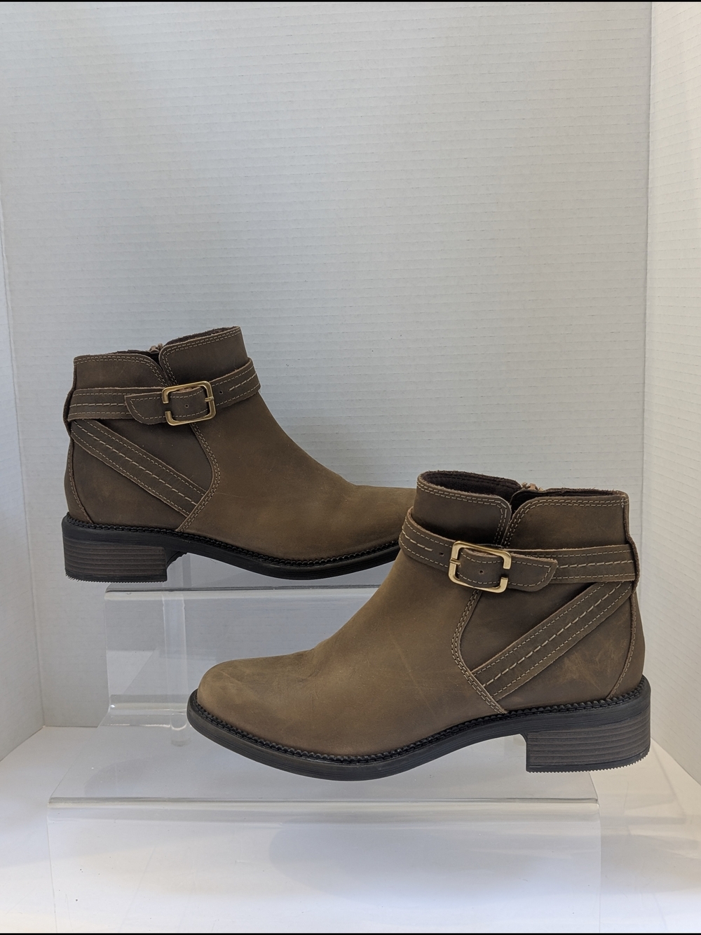 Clarks Brown Leather Ankle Booties with Buckle Strap